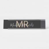 Moderne, minimalistische zwarte monogram bureau naambordje (Voorkant)