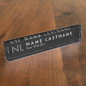 Moderne minimalistische zwarte monogram naambordje (Zijkant)