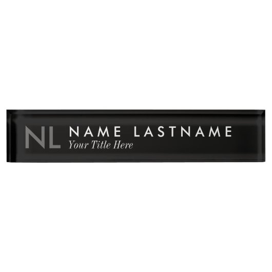 Moderne minimalistische zwarte monogram naambordje (Voorkant)