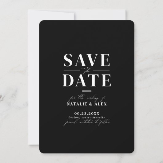 Moderne minimalistische zwarte monogram QR-code Save The Date (Voorkant)