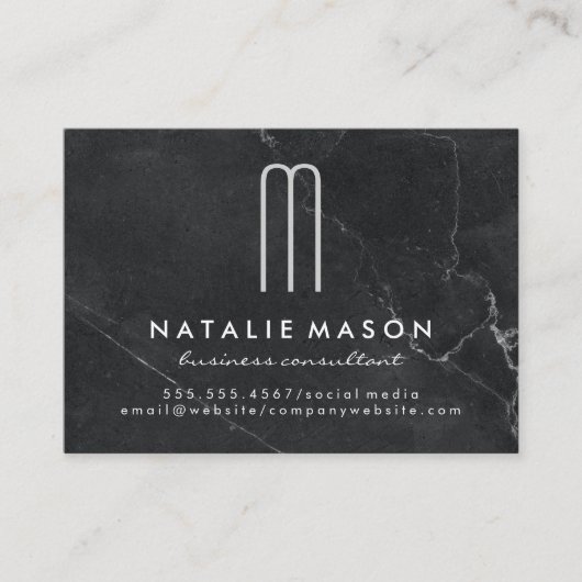 Moderne, minimalistische zwarte monogram visitekaartje (Voorkant)