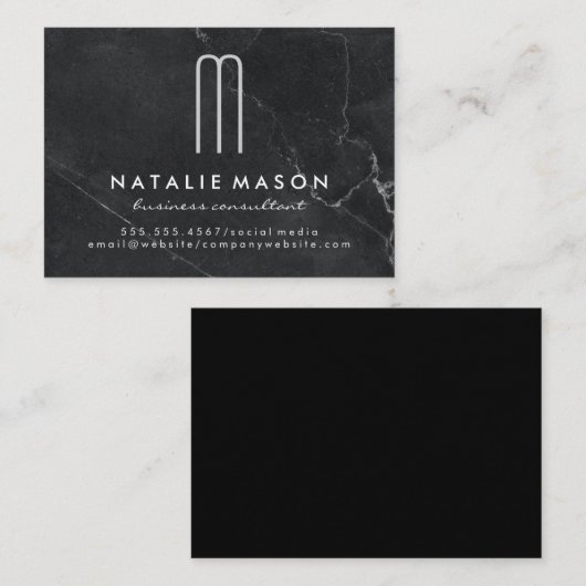 Moderne, minimalistische zwarte monogram visitekaartje (Voorkant / Achterkant)