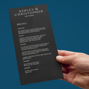Moderne Minimalistische Zwarte Noir Trouwreceptie Menu