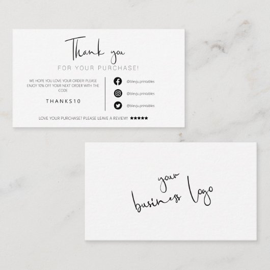 Moderne minimalistische zwarte orde bedankt uw bed visitekaartje (Voorkant / Achterkant)