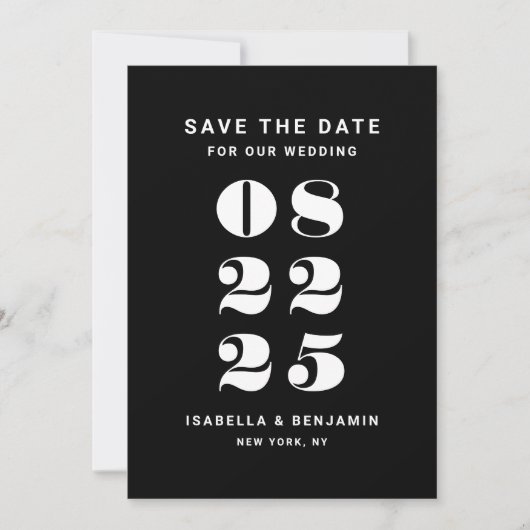 Moderne minimalistische zwarte QR-code bruiloft Save The Date (Voorkant)