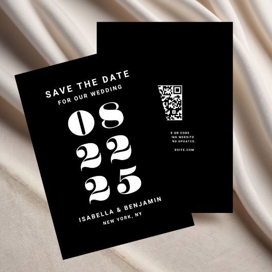 Moderne minimalistische zwarte QR-code bruiloft Save The Date