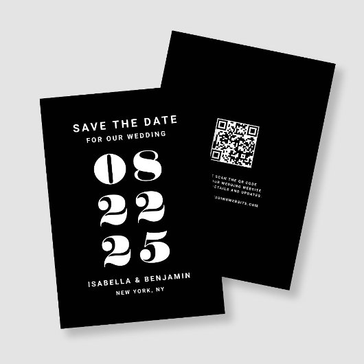 Moderne minimalistische zwarte QR-code bruiloft Save The Date