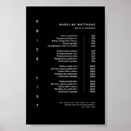 Moderne minimalistische zwarte salon prijslijstser poster