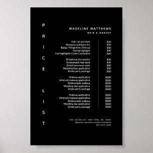 Moderne minimalistische zwarte salon prijslijstser poster
