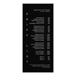 Moderne minimalistische zwarte salon prijslijstser reclamekaart