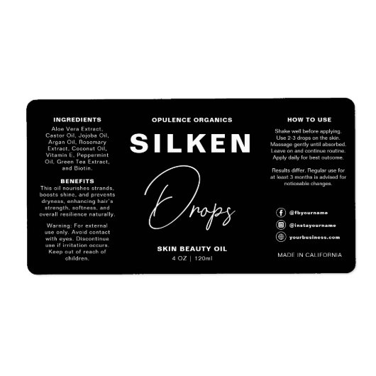 Moderne Minimalistische Zwarte Schoonheid Cosmetis Etiket (Voorkant)