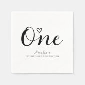 Moderne Minimalistische Zwarte Script 1e Verjaarda Servet (Voorkant)