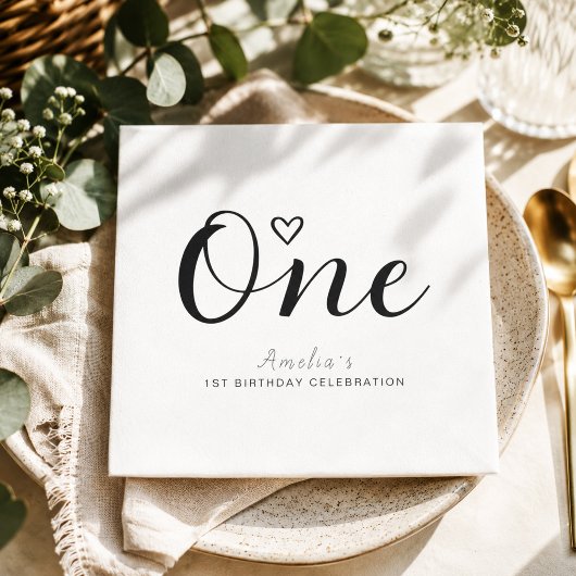 Moderne Minimalistische Zwarte Script 1e Verjaarda Servet