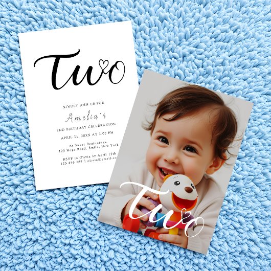 Moderne minimalistische zwarte script 2e verjaarda kaart