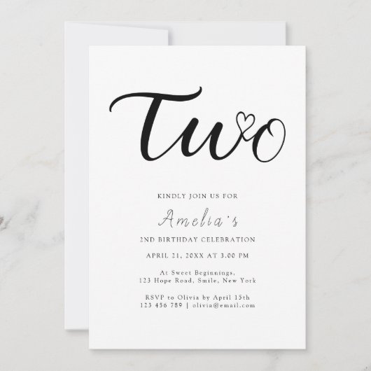 Moderne minimalistische zwarte script 2e verjaarda kaart (Voorkant)