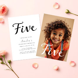 Moderne minimalistische zwarte script 5e verjaarda kaart