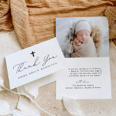 Moderne minimalistische zwarte script foto doop bedankkaart