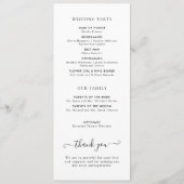 Moderne minimalistische zwarte script huwelijkscer programmakaart (Achterkant)