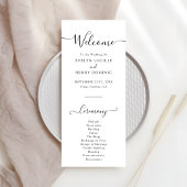 Moderne minimalistische zwarte script huwelijkscer programmakaart