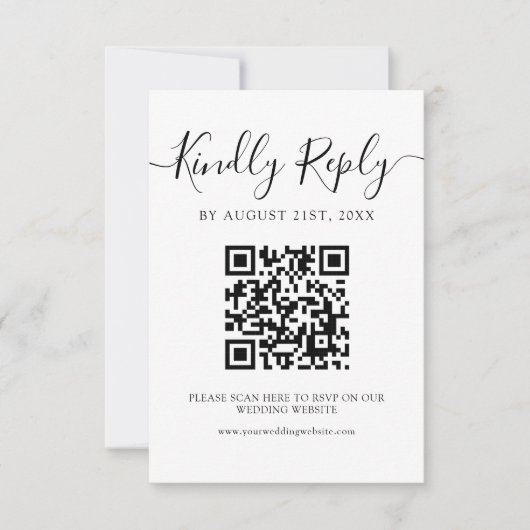 Moderne minimalistische zwarte script QR code brui RSVP Kaartje (Voorkant)