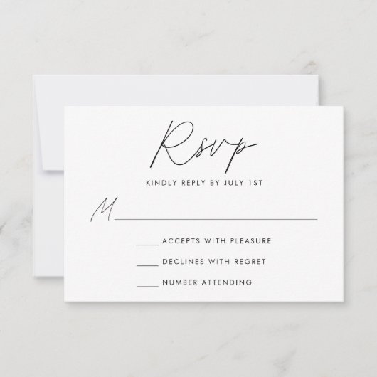 Moderne Minimalistische Zwarte Script Trouw RSVP Kaartje (Voorkant)