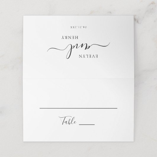 Moderne Minimalistische Zwarte Script Trouwtafel Plaatskaartje (Buitenkant ongevouwen)