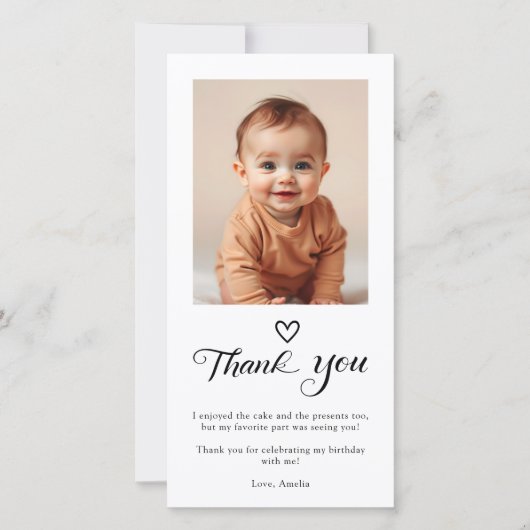 Moderne Minimalistische Zwarte Script Verjaardagsf Bedankkaart (Voorkant)