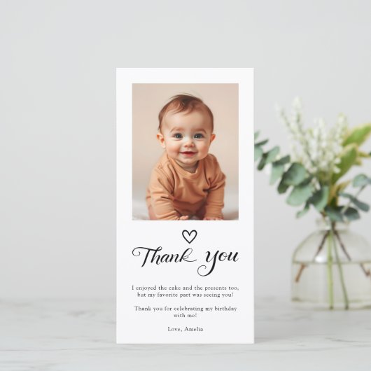 Moderne Minimalistische Zwarte Script Verjaardagsf Bedankkaart (Staand voorkant)