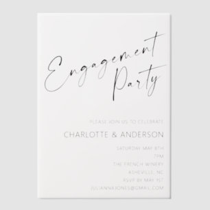 Moderne Minimalistische Zwarte Script Verlovingsfe Vellum Uitnodigingen