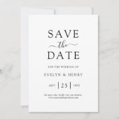 Moderne, minimalistische zwarte-scriptweduwen save the date (Voorkant)