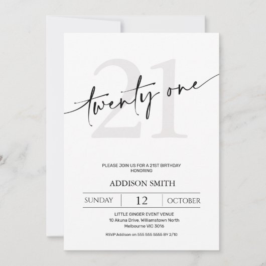 Moderne minimalistische zwarte tekst 21e verjaarda kaart (Voorkant)