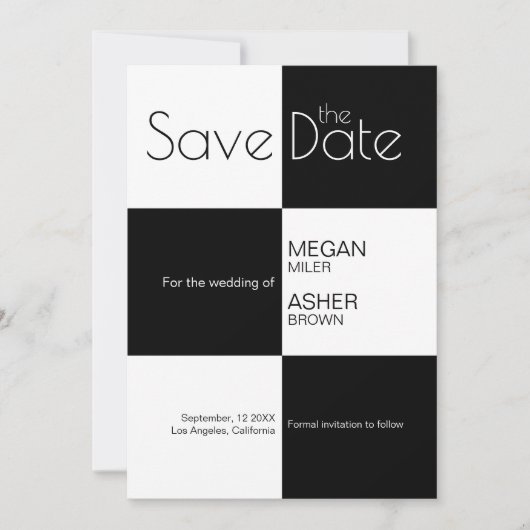 Moderne minimalistische zwarte TIles Save The Date (Voorkant)