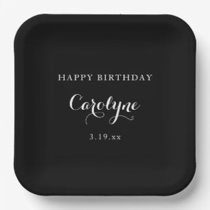 Moderne Minimalistische Zwarte Verjaardag Papieren Bordje