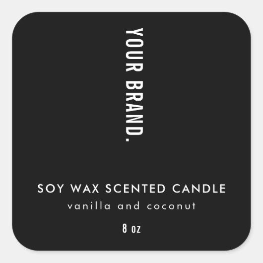 Moderne minimalistische zwarte verpakking kaarsenp vierkante sticker (Voorkant)