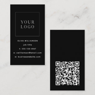 Moderne Minimalistische Zwarte Verticale Logo QR C Visitekaartje