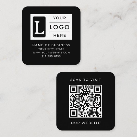 Moderne Minimalistische Zwarte Vierkante QR-code A Visitekaartje (Voorkant / Achterkant)