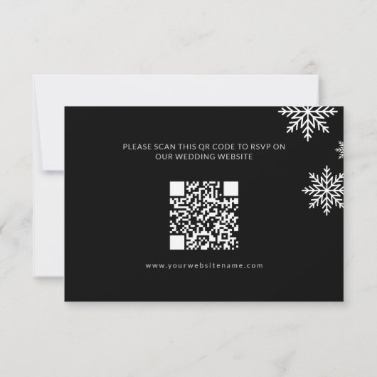 Moderne minimalistische zwarte winter bruiloft QR- RSVP Kaartje (Achterkant)