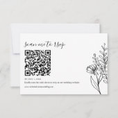Moderne minimalistische zwarte witbruiloft QR-code RSVP Kaartje (Voorkant)