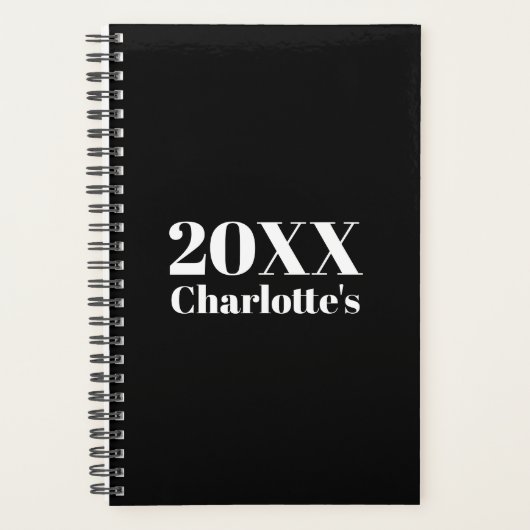 Moderne minimalistische zwarte witte aangepaste ja planner (Voorkant)