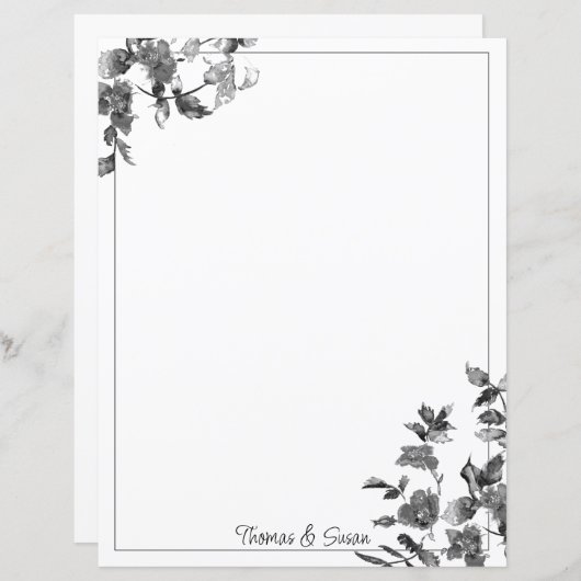 Moderne minimalistische zwarte witte aquarelrozen  (Voorkant / Achterkant)