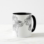 Moderne, minimalistische zwarte witte bloemen mok (Voorkant rechts)