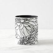 Moderne, minimalistische zwarte witte bloemen mok (Midden)