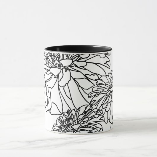 Moderne, minimalistische zwarte witte bloemen mok (Midden)