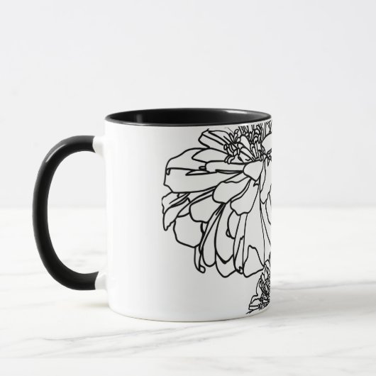 Moderne, minimalistische zwarte witte bloemen mok (Links)