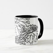 Moderne, minimalistische zwarte witte bloemen mok (Voorkant rechts)