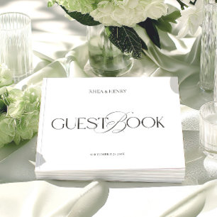 Moderne Minimalistische Zwarte & Witte Bruiloft Gastenboek