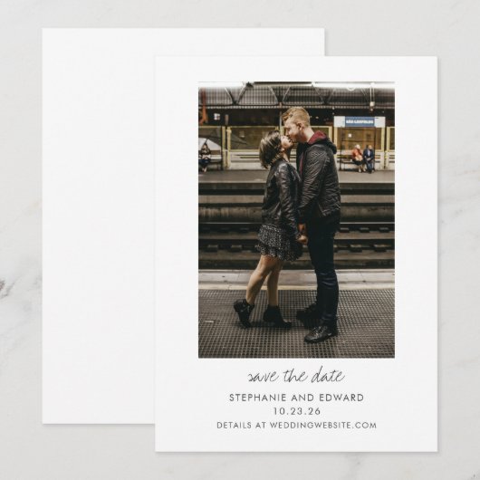 Moderne Minimalistische Zwarte Witte Eenvoudige Fo Save The Date (Voorkant / Achterkant)