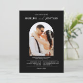 Moderne, minimalistische zwarte witte foto bruilof kaart (Staand voorkant)