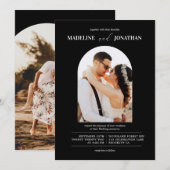 Moderne, minimalistische zwarte witte foto bruilof kaart (Voorkant / Achterkant)