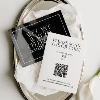 Moderne Minimalistische Zwarte & Witte Foto QR Cod RSVP Kaartje